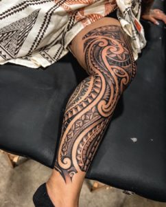 Polynesian Tribal Leg Tattoo